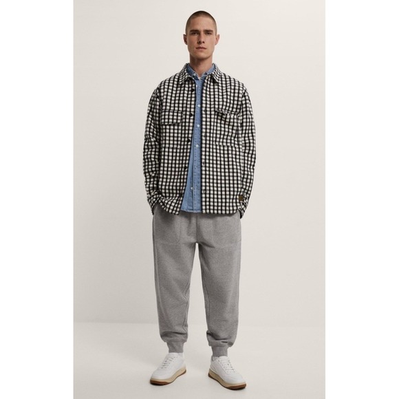 Zara Men's Flannel Shirt Jacket Size M Black White Gingham Button Up Over-shirt - Picture 3 of 10